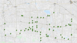 Map showing all 67 Prairie Storms Caches