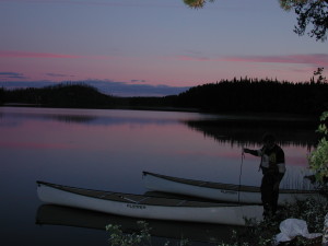 Bringing canoes in for the night